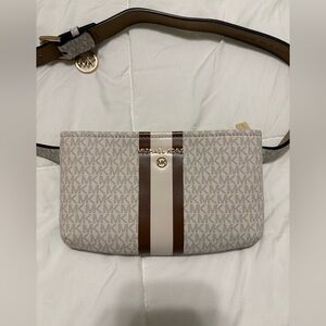 Michael Kors Beige and Brown Monogram Clutch